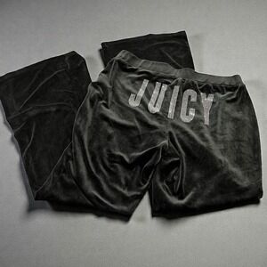 JUICY COUTURE Velour Track Pants Womens Medium Black Rhinestone Bling Logo Y2k